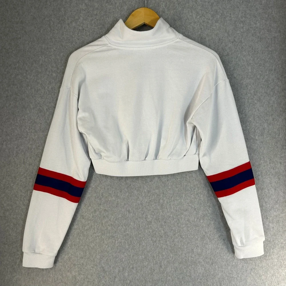 K-Swiss x‎ Forever 21 White 1/4 Zip Cropped Sweatshirt Striped Womens Size Small